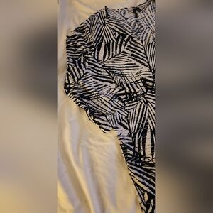 Navy and White Leaf Print Top